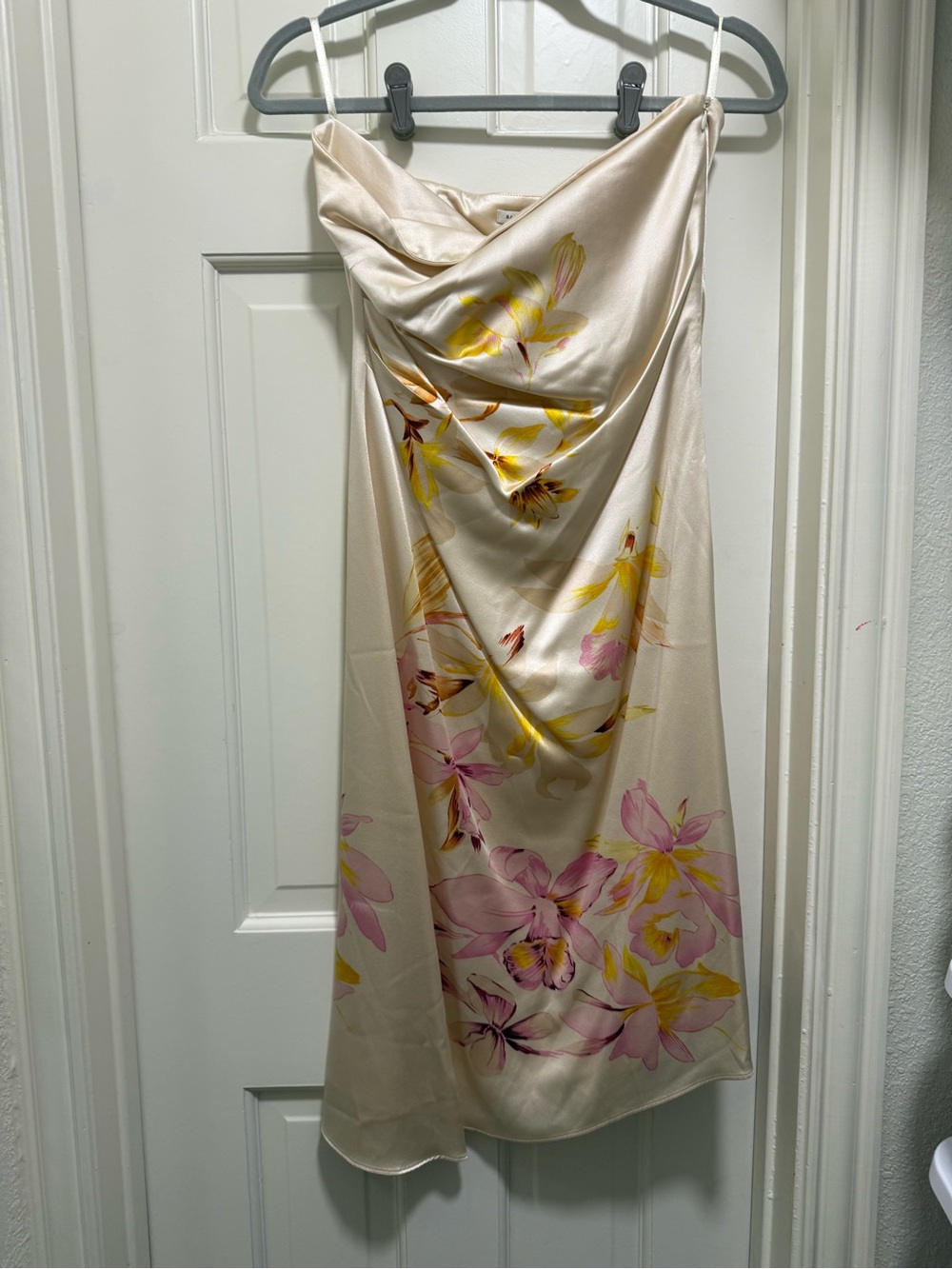 Banana Republic Cream Strapless Satin Floral Slip Midi Dress 🌸✨